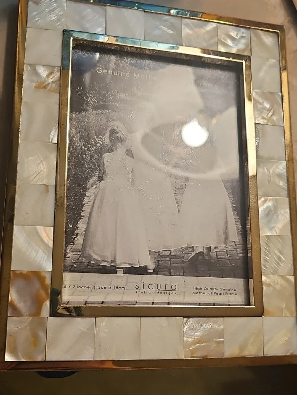 Set Of 2 Genuine Mother of Pearl Inlay Picture Frames - White & Gold